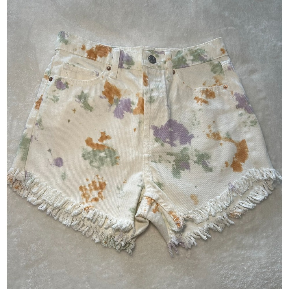 Wild Fable‎ Shorts-00 Womens White MultiColor Splatter Highest Rise Jean